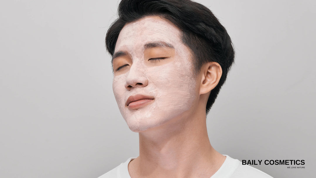 Asian male model using Baily's Organic Masks, demonstrating their effectiveness for men's skincare.
